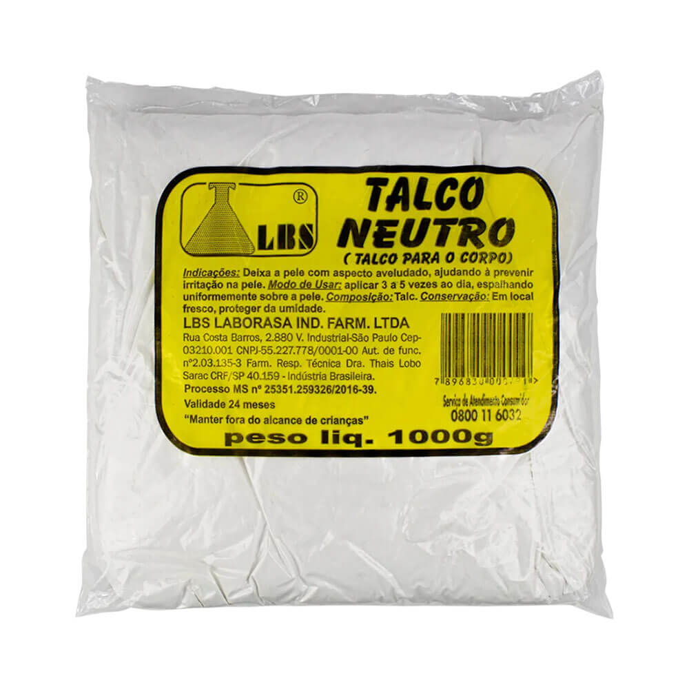 Imagem do Talco LBS Neutro 1kg em embalagem plástica com rótulo amarelo e preto